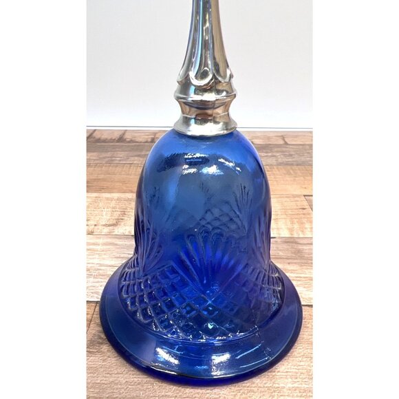Vintage Moonwind Cologne Bell Bottle Blue Glass With Silver-Tone Pineapple Handl - Picture 3 of 5